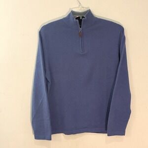 Daniel Bishop Cashmere 1/4 Zip Pullover Sweater Mens Large Blue Preppy Luxury